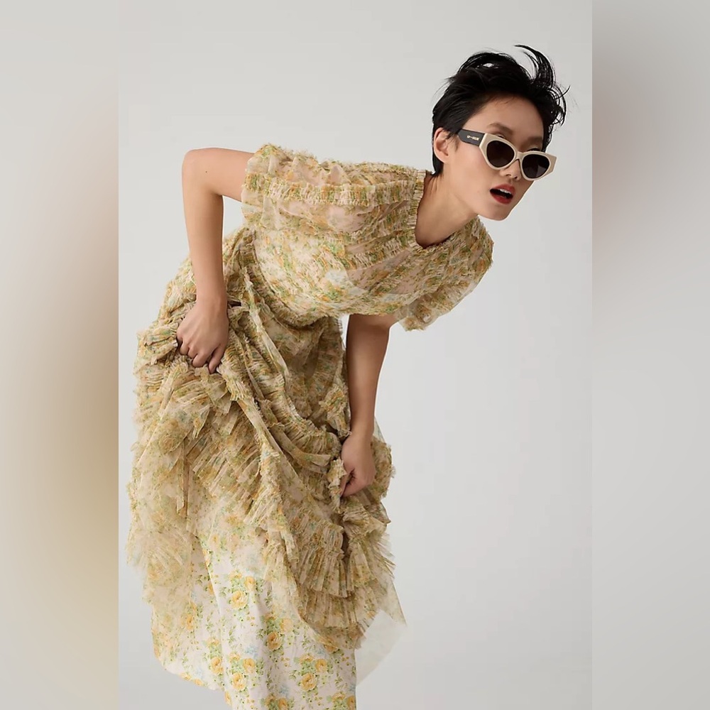 MAC DUGGAL Plus Pleated One-Shoulder Rosette Detail Gown Anthropologie